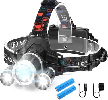 LED налобний ліхтар, 2 шт., перезаряжається, 230° широкий кут, 3 LED, датчик світла, водонепроникний, легкий. Ідеально для бігу, риболовлі та інших активностей. Білий світловий потік *2 (білий).