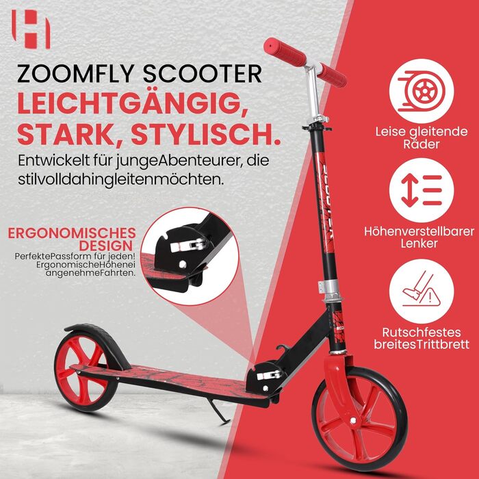 Дитячий ролер Habib Kickroller: складний, регулювання висоти 4 ступені, XXL колеса, до 80 кг, для міста