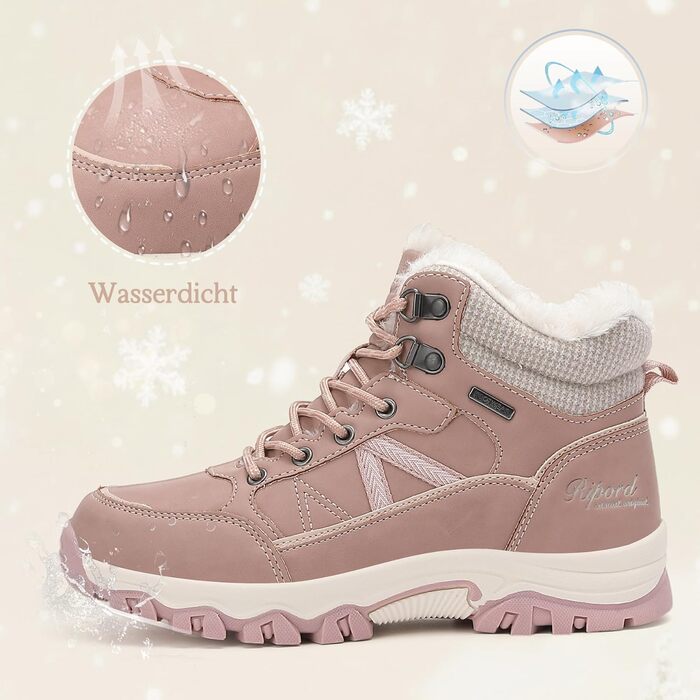 Жіночі зимові черевики, зимові чоботи, трекінгові черевики, снігоступи, рожеві, 36-41