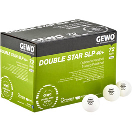 GEWO Double Star SLP тенісні м’ячі для настільного тенісу 2 зірки, пластикові 40+ мм, безшовні, професійні тренувальні, 72 шт., білі