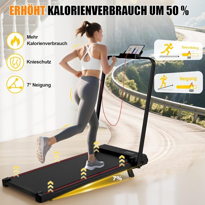 Біговий доріжка HomeFitnessCode з нахилом для дому - Walkpad з регулюванням кута, електрична, 1-8 км/год, міні, складана, чорна, 90 см