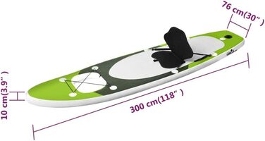 Надувна SUP-дошка для дорослих vidaXL 300x76x10 см, зелена, комплект для серфінгу та падлбордингу