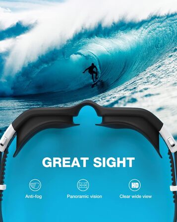 Окуляри для плавання ZIONOR G1 SE проти запотівання для дорослих, чоловіків та жінок, чорно-білі, прозорі