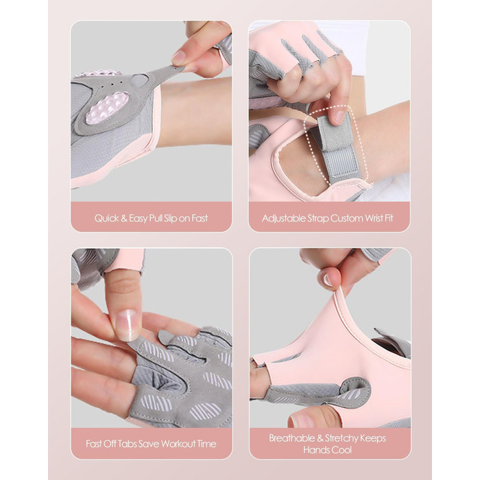 Тренувальні рукавички для чоловіків та жінок – фітнес рукавички для залу, важкої атлетики, кросфіту, силового спорту, спорту та тренувань. Рукавички з антиковзкими силіконовими точками та підкладкою на долоні. Рожеві, розмір M (18–19.5 см)