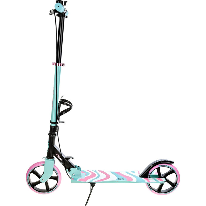 Самокат Raven Zea Mint/Pink для дорослих і дітей, складний, 200 мм, з ручним гальмом, дзвіночком і тримачем для пляшки, міський кік-скутер