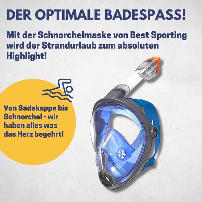 Маска для снорклінгу Best Sporting L-XL, повнолицева, з сухим трубкою, панорамним склом, для дорослих, синя