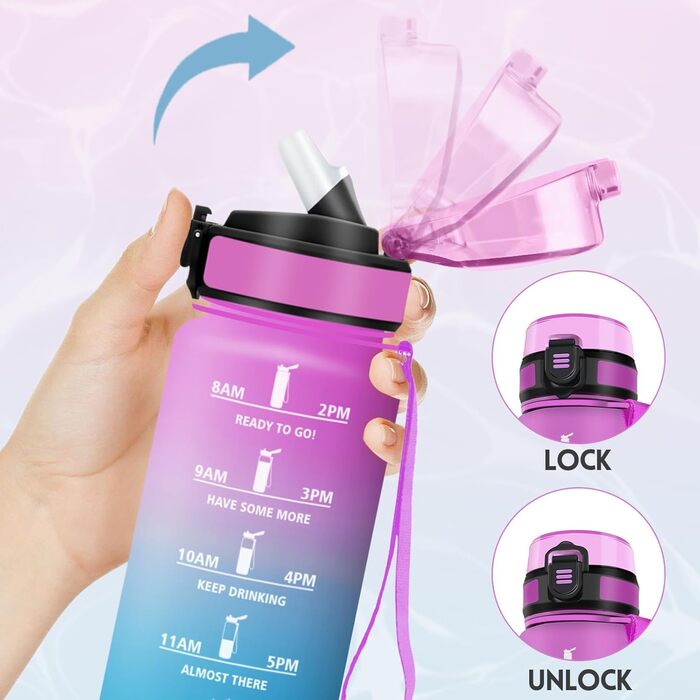 Фляга для води Motswedi з трубочкою, 1500 мл, BPA-Free, спортивна, не протікає, для фітнесу, школи, подорожей, офісу, жовтогаряча. Також доступна 500 мл рожево-блакитна
