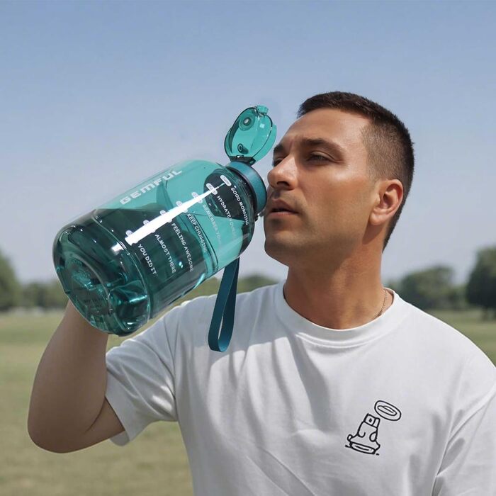 Фляга спортивна 2л GEMFUL з мітками часу - BPA Free, без витоку, з ручкою для фітнесу, офісу та відпочинку на природі