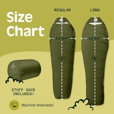 Спальний мішок Retrospec Dream 5°C, Мумія, для кемпінгу, Wacholder, Long