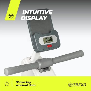 Веслувальний тренажер TREXO RM100 з магнітною системою опору, маховик 3,5 кг, лічильник, білий, ергометр, стійка конструкція