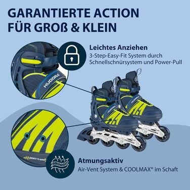 Інлайнери для дітей та підлітків Hudora Comfort - роликові ковзани, розміри 29-34, регульовані, дихаючі, блакитні