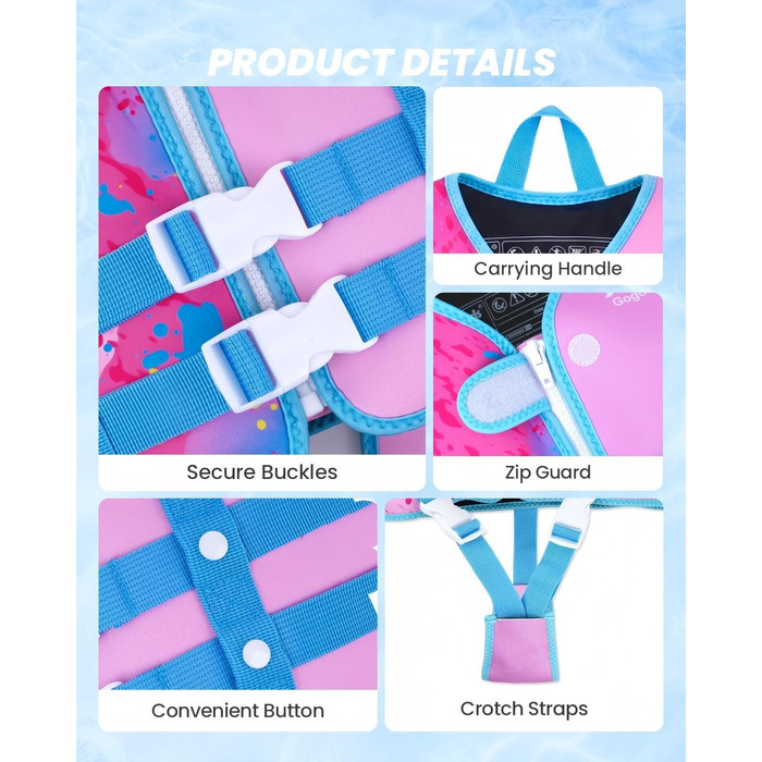 Дитячий жилет для плавання Gogokids для малюків 1-5 років (15-30 кг), рожевий