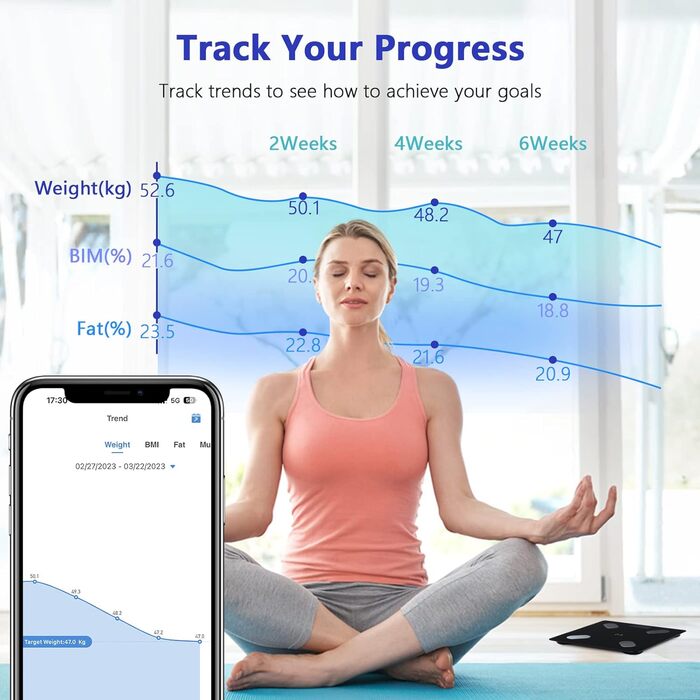 Вага тіла Diboniur з аналізом складу тіла, з додатком, для вимірювання жиру, м'язової маси, ІМТ та інших показників (чорна)