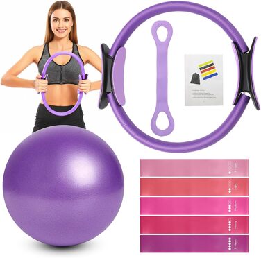 Pilates Ring Набір для пілатесу: коло з ручками 35 см, 5 еластичних стрічок, м'яч для пілатесу - для дому, тонусу тіла, гнучкості