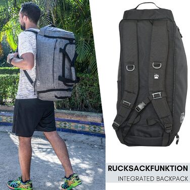 Спортивна сумка Bearformance Ultimate XXL 70 л, чорна, з рюкзачними лямками, взуттєвим та вологим відділенням, для чоловіків і жінок, для спорту, тренувань, залу, подорожей, з переробленого ПЕТ