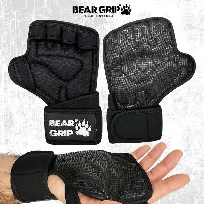 Рукавички для тренувань Bear Grip з посиленим захистом долонь (Чорні, XS) - Кросфіт, бодібілдинг, пауерліфтинг