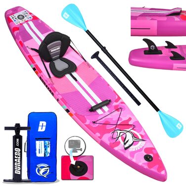 Надувний SUP Борд Stand Up Paddle Board Set, 330x76x15см, з кріслом для каяка, тримачем для камери, інтегрованим кік-педом, регульованим веслом, 3 фінами, повним аксесуаром, до 150кг, рожевий