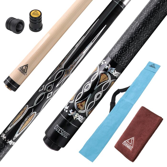 CUESOUL Більярдний кий 58 дюймів, 21oz, 13 мм наконечник, з Irish Wrap, у комплекті сумка для кия блакитного/коричневого кольору PC011