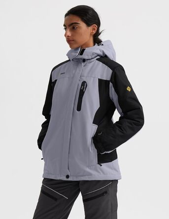 Жіноча лижна куртка GEMYSE: водонепроникна, вітронепроникна, з флісовою підкладкою, для активного відпочинку на снігу (XXL, Чорно-сірий)