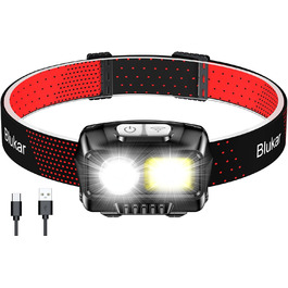 LED налобний ліхтар Blukar: перезаряджається, 8 режимів, сенсор, червоне світло, водонепроникний IPX5, для бігу, кемпінгу, риболовлі