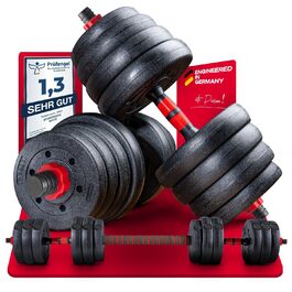 Sportstech 2-в-1 гантелі AH150: короткі та довгі гантелі | Набір гантелей 20/30/40 кг | Регульований набір з муфтами та з'єднувач для штанги | Фітнес для чоловіків та жінок