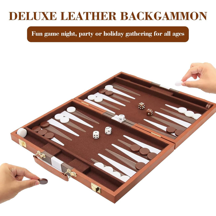 Набір для гри в шашки (бекґеммон) дерев'яний, 15 дюймів, для дорослих та дітей, у кейсі