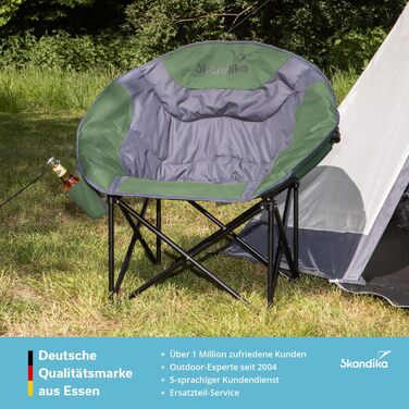 Крісло для кемпінгу Skandika Moonchair Sirkka | Зручне, складне, з кишенею-холодильником, тримачем для напоїв, ручкою та сумкою, антиковзні ніжки, до 150 кг, зелено-сіре