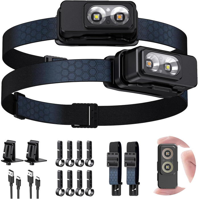 LED налобний ліхтар Sidark з акумулятором, 2 шт. - 8 режимів, сенсор, водонепроникність IPX7, магнітний, для кемпінгу та активного відпочинку