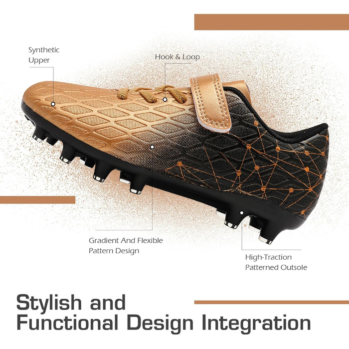 Дитячі футбольні бутси DimaiGlobal з шипами для хлопчиків та дівчаток, зала/штучний газон, кеди для міні-футболу, професійні тренувальні бутси (33 EU, Gold)