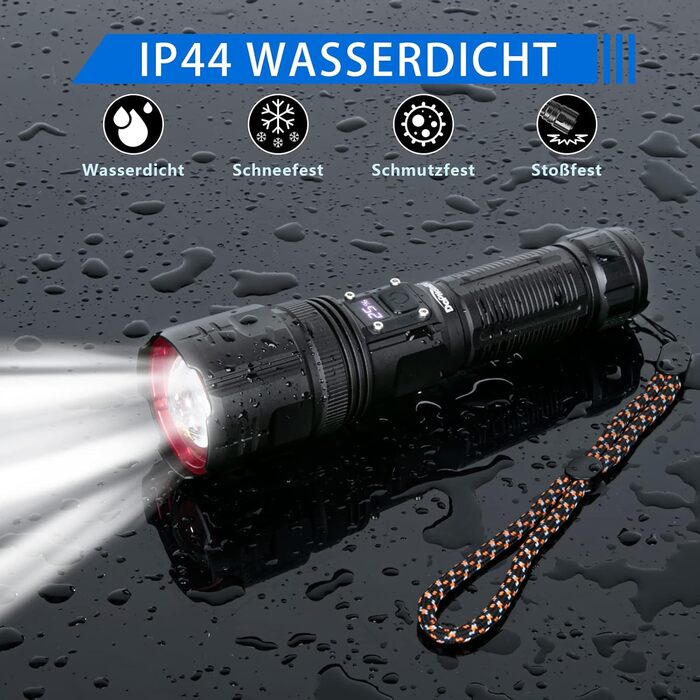 Тактичний ліхтарик DapoHomeu LED, 500000 люмен, перезаряджається, тактичний, з функцією зуму, водонепроникний, 5 режимів освітлення для кемпінгу, туризму та надзвичайних ситуацій