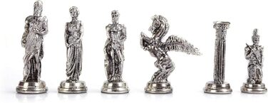 Шахи міфологічні металеві, середнього розміру, для дорослих, ручної роботи, шахові фігури та дошка з натурального масиву дерева, з внутрішнім зберіганням, висота короля 8 см