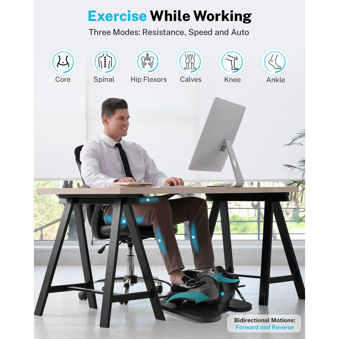 Еліптичний тренажер Gonex під стіл для літніх людей з 10 рівнями опору, тренажер для ніг, як у телепередачі, педальний тренажер, 10 швидкостей та 3 автоматичні режими, чорний