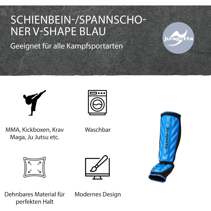 Захист гомілки Ju-Sports V-Shape C19 з бавовни, синій, S/M – щитки для єдиноборств, MMA, кікбоксингу, муай-тай, міцний шкіряний захист