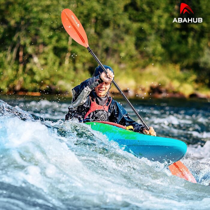 Весло для каяка Abahub 220-240 см, алюмінієве, регульоване, подвійне, з мотузкою, пластикові лопаті, помаранчеве