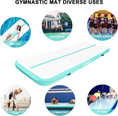 Надувний гімнастичний мат для тамблінгу з електричним насосом, 400x100x10 см, сіро-зелений