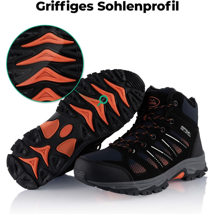 Черевики для піших прогулянок Softshell для жінок та чоловіків, зимові, утеплені, розмір 38 EU, темно-синій, чорний, помаранчевий