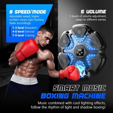 Інтелектуальний музичний бокс-машина Innopower з LED, Bluetooth, 9 режимів швидкості, з боксерськими рукавичками, для дітей і дорослих, для тренування та зняття стресу