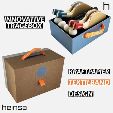 Набір для настільного тенісу Heinsa: 4 ракетки (синя та червона), 8 м'ячів, сітка, переносна коробка – для сім'ї