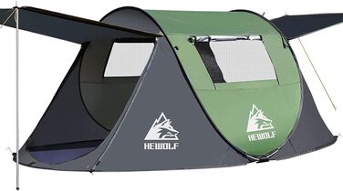 Намет для кемпінгу HEWOLF Pop Up 2-4 особи з тамбуром. Легкий сімейний намет для відпочинку на природі, фестивалів та кемпінгу. Колір: армійний зелений.