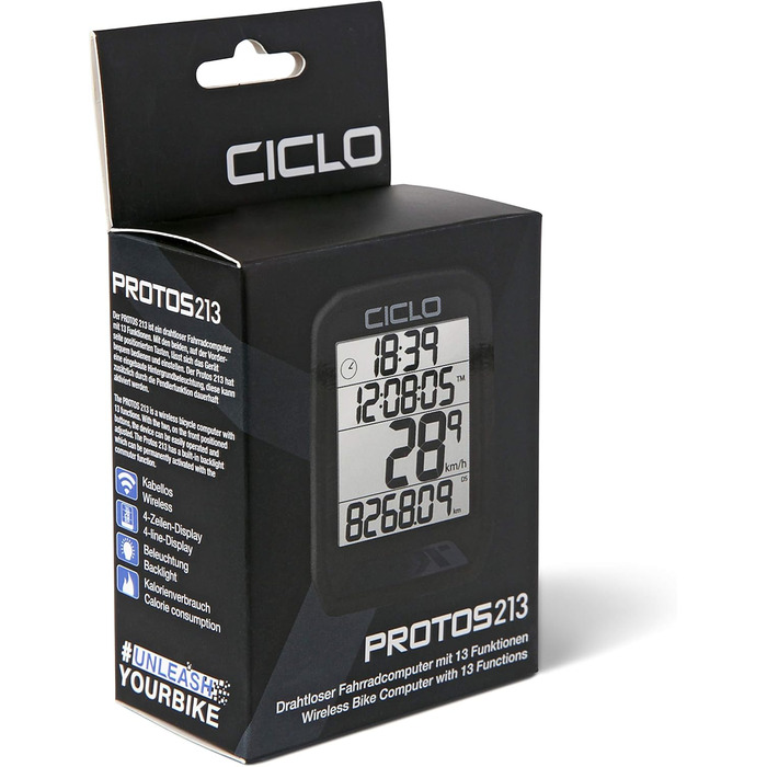 Бездротовий велокомп'ютер CICLO PROTOS 213, 13 функцій, чорний
