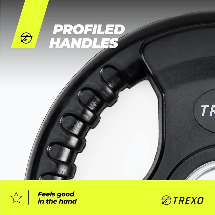 Диск для штанги TREXO з ручками, чавунний, 5 кг, покритий, для фітнесу, кросфіту, силових тренувань