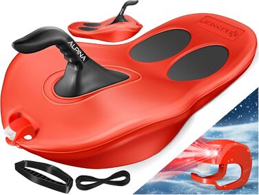 Слалом KESSER® Bob Alpina з LED-підсвіткою та тросом. Дитячий гірський санки, пластиковий санки для дітей та дорослих. Червоний.