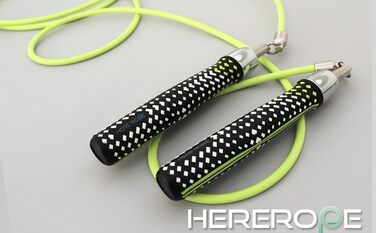 Стрибкове канат HEREROPE 1/1.8 кг з підшипником для фітнесу, швидкості, кардіо, боксу та тренувань. Зручна ергономічна ручка, неплутане кабель, для дорослих (неоновий зелений, S - 2.44м, зріст 1.5м - 1.64м)
