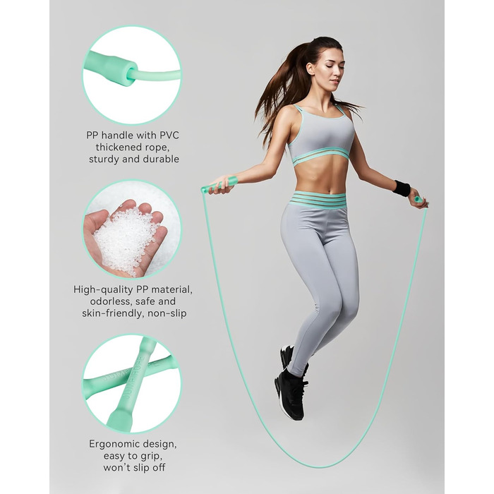 Стрибкове канат iMoebel Springseil Fitness 6 мм, 3 м, PVC, регульований, з ABS ручкою, для дітей та дорослих, бокс, схуднення, кросфіт (зелений)