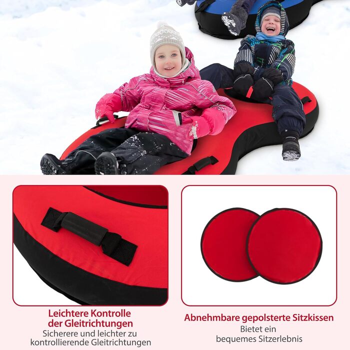 Надувний сніговий санки COSTWAY 200 см для 2 осіб з тросом та насосом, червоний