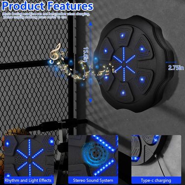 Музична бокс-машина LPQKCcY з LED, Bluetooth, для дому та спортзалу, з боксерськими рукавичками, для дітей і дорослих
