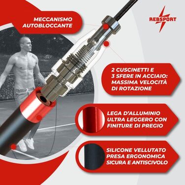 Професійний скакалка для кросфіту та Double Unders, регульована зі сталевим тросом 2.5 мм (червона), комплект з 2 тросами та ручками