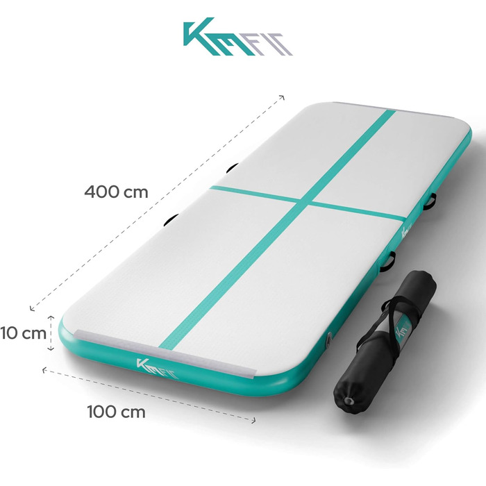 Airtrack килимок надувний 4м для гімнастики, фітнесу та йоги з електронасосом та ремкомплектом, м'ятно-зелений