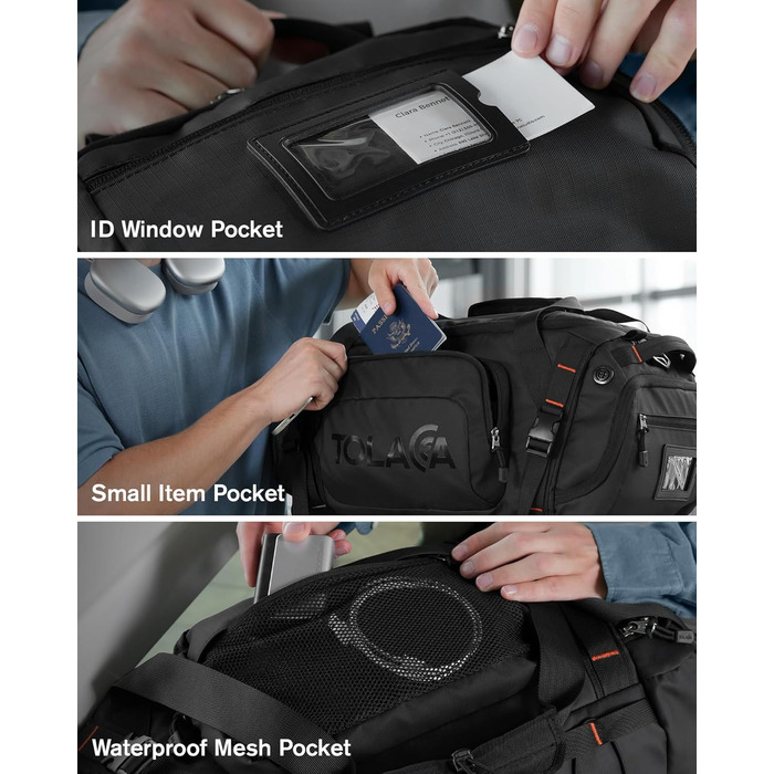 Спортивна сумка-рюкзак Tolaccea 40L з відділеннями для взуття, мокрого одягу та ноутбука 15.6