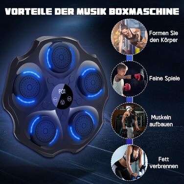 Музична боксерська машина Lvelfe з LED-підсвічуванням, Bluetooth, 9 режимів швидкості та лічильником, чорна